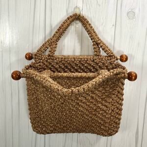 Vintage 70s Brown Macrame Satchel Purse, Tote
